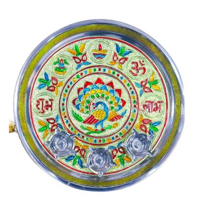 3 Diya Pooja Thali - Gold Minakari